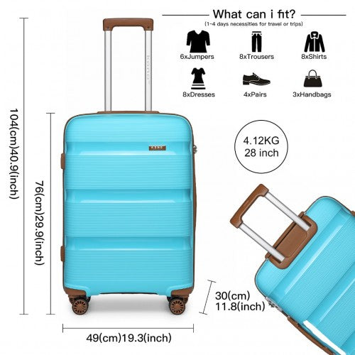 K2092L - Kono 28 Inch Bright Hard Shell PP Suitcase - Classic Collection - Blue And Brown