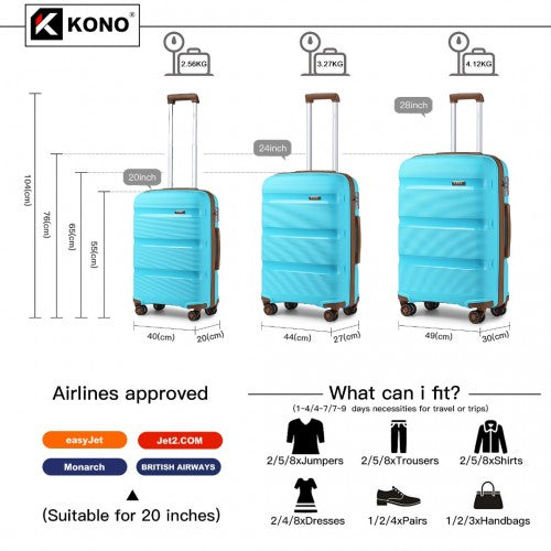 K2092L - Kono Bright Hard Shell PP Suitcase 3 Pieces Set - Classic Collection - Blue And Brown