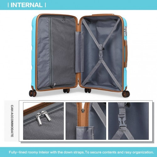 K2092L - Kono Bright Hard Shell PP Suitcase 3 Pieces Set - Classic Collection - Blue And Brown