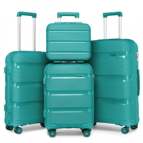 K2092L - Kono Bright Hard Shell PP Suitcase With TSA Lock And Vanity Case 4 Pieces Set - Classic Collection - Blue