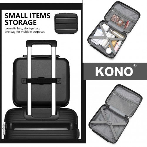 K2092L - Kono Bright Hard Shell PP Suitcase With TSA Lock And Vanity Case 4 Pieces Set - Classic Collection - Black