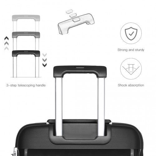 K2092L - Kono Bright Hard Shell PP Suitcase With TSA Lock And Vanity Case 4 Pieces Set - Classic Collection - Black