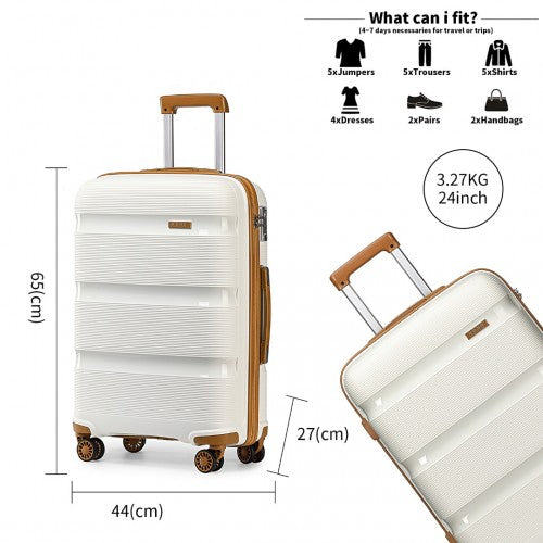 K2092L - Kono Bright Hard Shell PP Suitcase 3 Pieces Set - Classic Collection - Cream