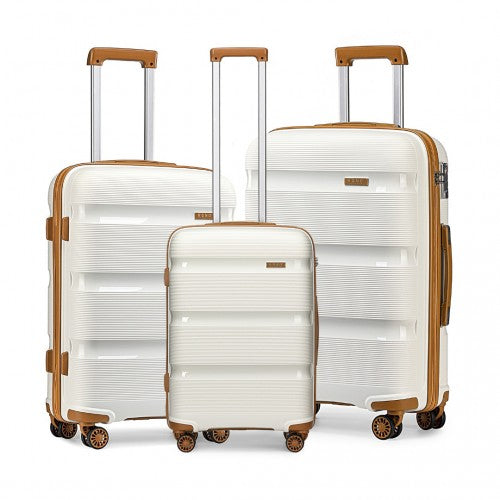 K2092L - Kono Bright Hard Shell PP Suitcase 3 Pieces Set - Classic Collection - Cream