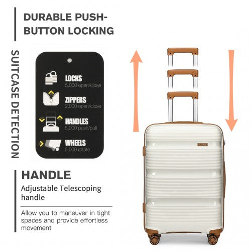 K2092L - Kono 24 Inch Bright Hard Shell PP Suitcase - Classic Collection - Cream