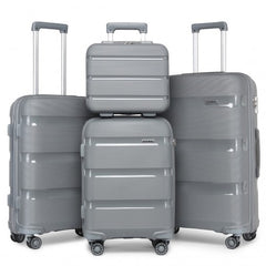 K2092L - Kono Bright Hard Shell PP Suitcase With TSA Lock And Vanity Case 4 Pieces Set - Classic Collection - Grey