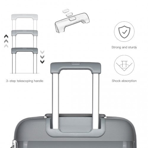 K2092L - Kono Bright Hard Shell PP Suitcase With TSA Lock And Vanity Case 4 Pieces Set - Classic Collection - Grey