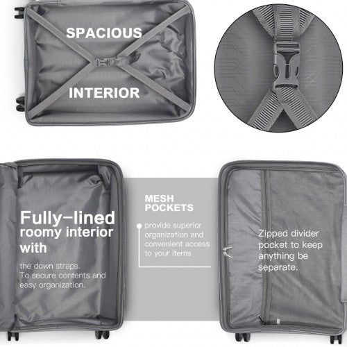 K2092L - Kono Bright Hard Shell PP Suitcase With TSA Lock And Vanity Case 4 Pieces Set - Classic Collection - Grey