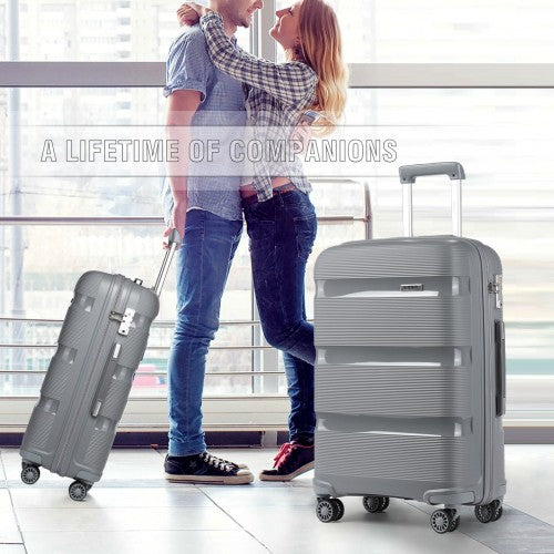 K2092L - Kono 20 Inch Bright Hard Shell PP Carry-On Suitcase In Cabin Size - Grey