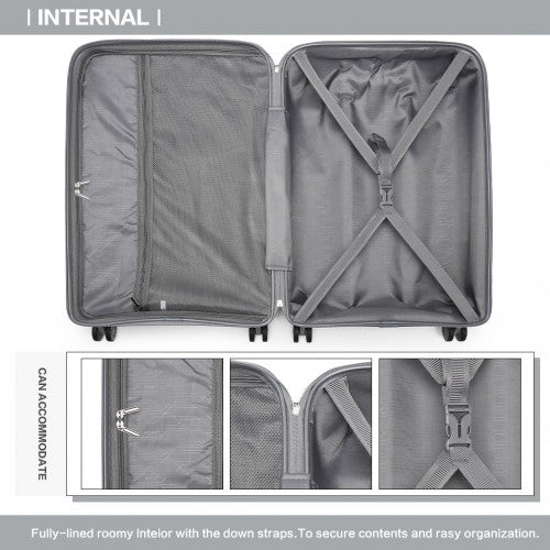 K2092L - Kono 20 Inch Bright Hard Shell PP Carry-On Suitcase In Cabin Size - Grey