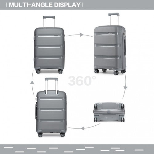 K2092L - Kono 20 Inch Bright Hard Shell PP Carry-On Suitcase In Cabin Size - Grey