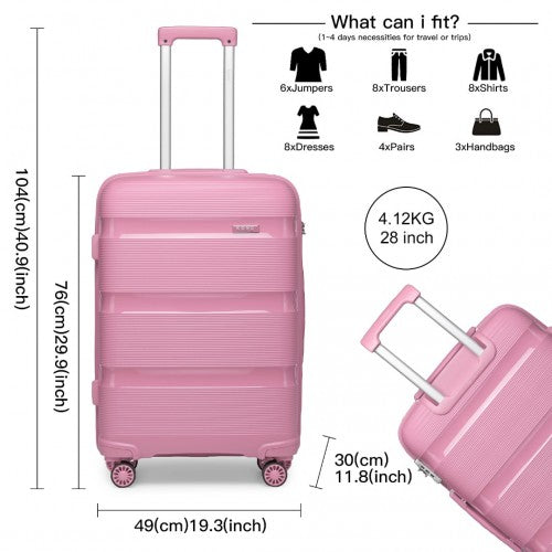 K2092L - Kono 28 Inch Bright Hard Shell PP Suitcase - Classic Collection - Pink