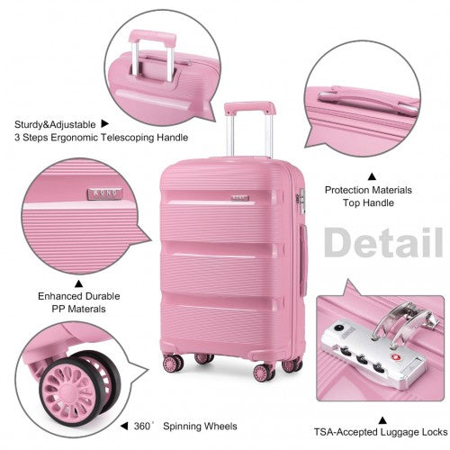 K2092L - Kono 20 Inch Bright Hard Shell PP Carry-On Suitcase In Cabin Size - Pink