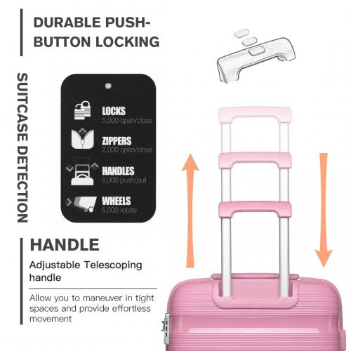 K2092L - Kono 20 Inch Bright Hard Shell PP Carry-On Suitcase In Cabin Size - Pink