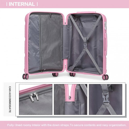 K2092L - Kono 20 Inch Bright Hard Shell PP Carry-On Suitcase In Cabin Size - Pink