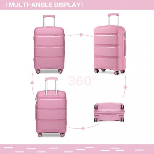 K2092L - Kono 20 Inch Bright Hard Shell PP Carry-On Suitcase In Cabin Size - Pink