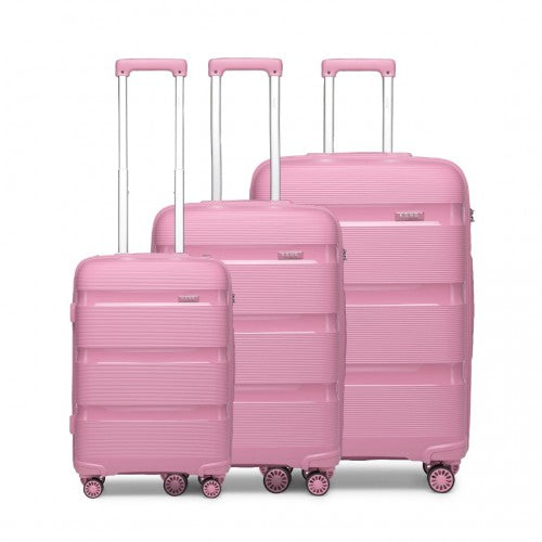 K2092L - Kono Bright Hard Shell PP Suitcase 3 Pieces Set - Classic Collection - Pink