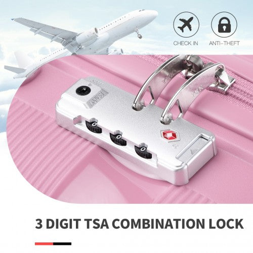 K2092L - Kono Bright Hard Shell PP Suitcase With TSA Lock And Vanity Case 4 Pieces Set - Classic Collection - Pink