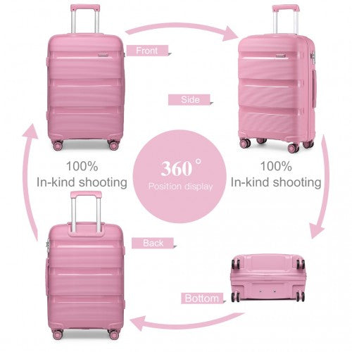 K2092L - Kono Bright Hard Shell PP Suitcase With TSA Lock And Vanity Case 4 Pieces Set - Classic Collection - Pink