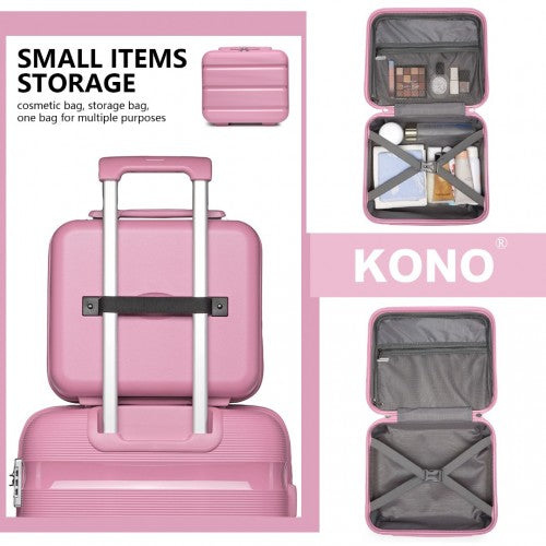 K2092L - Kono Bright Hard Shell PP Suitcase With TSA Lock And Vanity Case 4 Pieces Set - Classic Collection - Pink