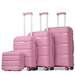 K2092L - Kono Bright Hard Shell PP Suitcase With TSA Lock And Vanity Case 4 Pieces Set - Classic Collection - Pink