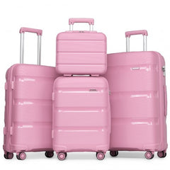 K2092L - Kono Bright Hard Shell PP Suitcase With TSA Lock And Vanity Case 4 Pieces Set - Classic Collection - Pink