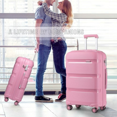 K2092L - Kono Bright Hard Shell PP Suitcase With TSA Lock And Vanity Case 4 Pieces Set - Classic Collection - Pink