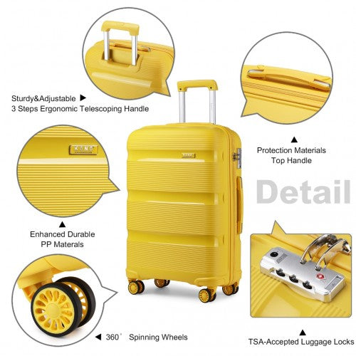 K2092L - Kono 28 Inch Bright Hard Shell PP Suitcase - Classic Collection - Yellow