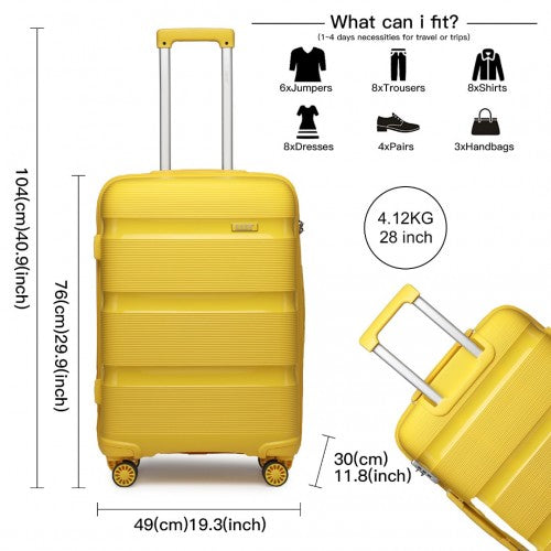 K2092L - Kono 28 Inch Bright Hard Shell PP Suitcase - Classic Collection - Yellow