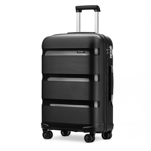 K2092L - Kono 20 Inch Bright Hard Shell PP Carry-On Suitcase In Cabin Size - Black