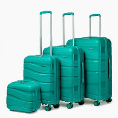 K2094L - Kono Lightweight Polypropylene Hard Shell 4 Piece Suitcase Set With TSA Lock And Vanity Case - Teal