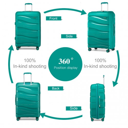 K2094L - Kono Lightweight Polypropylene Hard Shell 4 Piece Suitcase Set With TSA Lock And Vanity Case - Teal