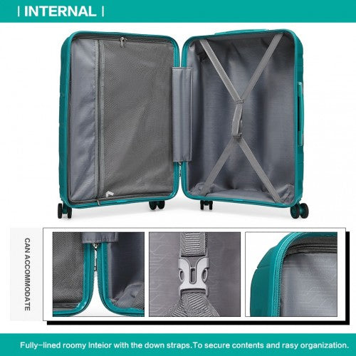 K2094L - Kono Lightweight Polypropylene Hard Shell 4 Piece Suitcase Set With TSA Lock And Vanity Case - Teal