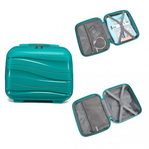 K2094L - Kono Lightweight Polypropylene Hard Shell 4 Piece Suitcase Set With TSA Lock And Vanity Case - Teal