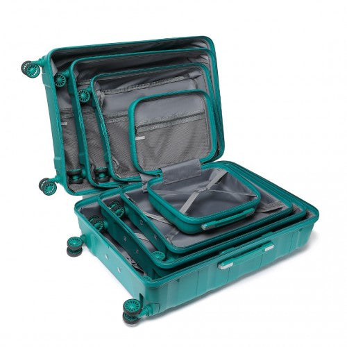 K2094L - Kono Lightweight Polypropylene Hard Shell 4 Piece Suitcase Set With TSA Lock And Vanity Case - Teal