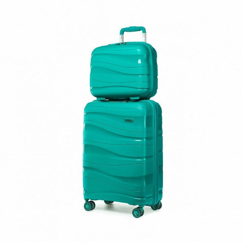 K2094L - Kono 14/20 Inch Lightweight Polypropylene Hard Shell 2 Piece Suitcase Set With TSA Lock And Vanity Case - Teal