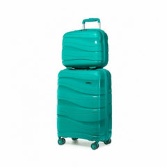 K2094L - Kono 14/20 Inch Lightweight Polypropylene Hard Shell 2 Piece Suitcase Set With TSA Lock And Vanity Case - Teal