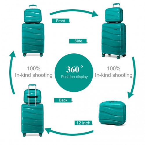 K2094L - Kono 14/20 Inch Lightweight Polypropylene Hard Shell 2 Piece Suitcase Set With TSA Lock And Vanity Case - Teal