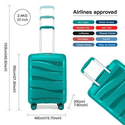 K2094L - Kono 20 Inch Lightweight Polypropylene Hard Shell Suitcase With TSA Lock - Teal