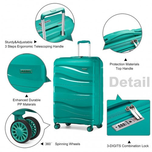 K2094L - Kono 20 Inch Lightweight Polypropylene Hard Shell Suitcase With TSA Lock - Teal