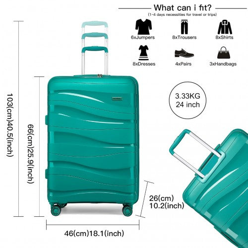 K2094L - Kono 24 Inch Lightweight Polypropylene Hard Shell Suitcase With TSA Lock - Teal