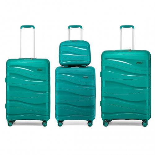 K2094L - Kono Lightweight Polypropylene Hard Shell 4 Piece Suitcase Set With TSA Lock And Vanity Case - Teal