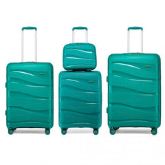 K2094L - Kono Lightweight Polypropylene Hard Shell 4 Piece Suitcase Set With TSA Lock And Vanity Case - Teal