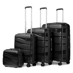 K2094L - Kono Lightweight Polypropylene Hard Shell 4 Piece Suitcase Set With TSA Lock And Vanity Case - Black