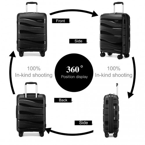 K2094L - Kono Lightweight Polypropylene Hard Shell 4 Piece Suitcase Set With TSA Lock And Vanity Case - Black