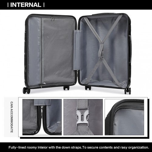 K2094L - Kono Lightweight Polypropylene Hard Shell 4 Piece Suitcase Set With TSA Lock And Vanity Case - Black