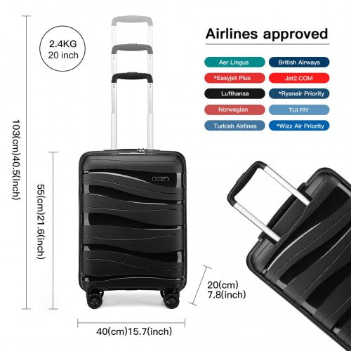 K2094L - Kono 20 Inch Lightweight Polypropylene Hard Shell Suitcase With TSA Lock - Black