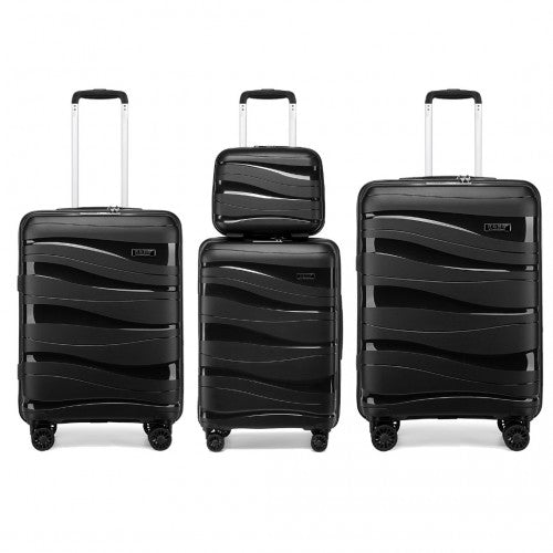 K2094L - Kono Lightweight Polypropylene Hard Shell 4 Piece Suitcase Set With TSA Lock And Vanity Case - Black