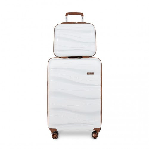 K2094L - Kono 14/20 Inch Lightweight Polypropylene Hard Shell 2 Piece Suitcase Set With TSA Lock And Vanity Case - Cream