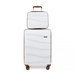 K2094L - Kono 14/20 Inch Lightweight Polypropylene Hard Shell 2 Piece Suitcase Set With TSA Lock And Vanity Case - Cream